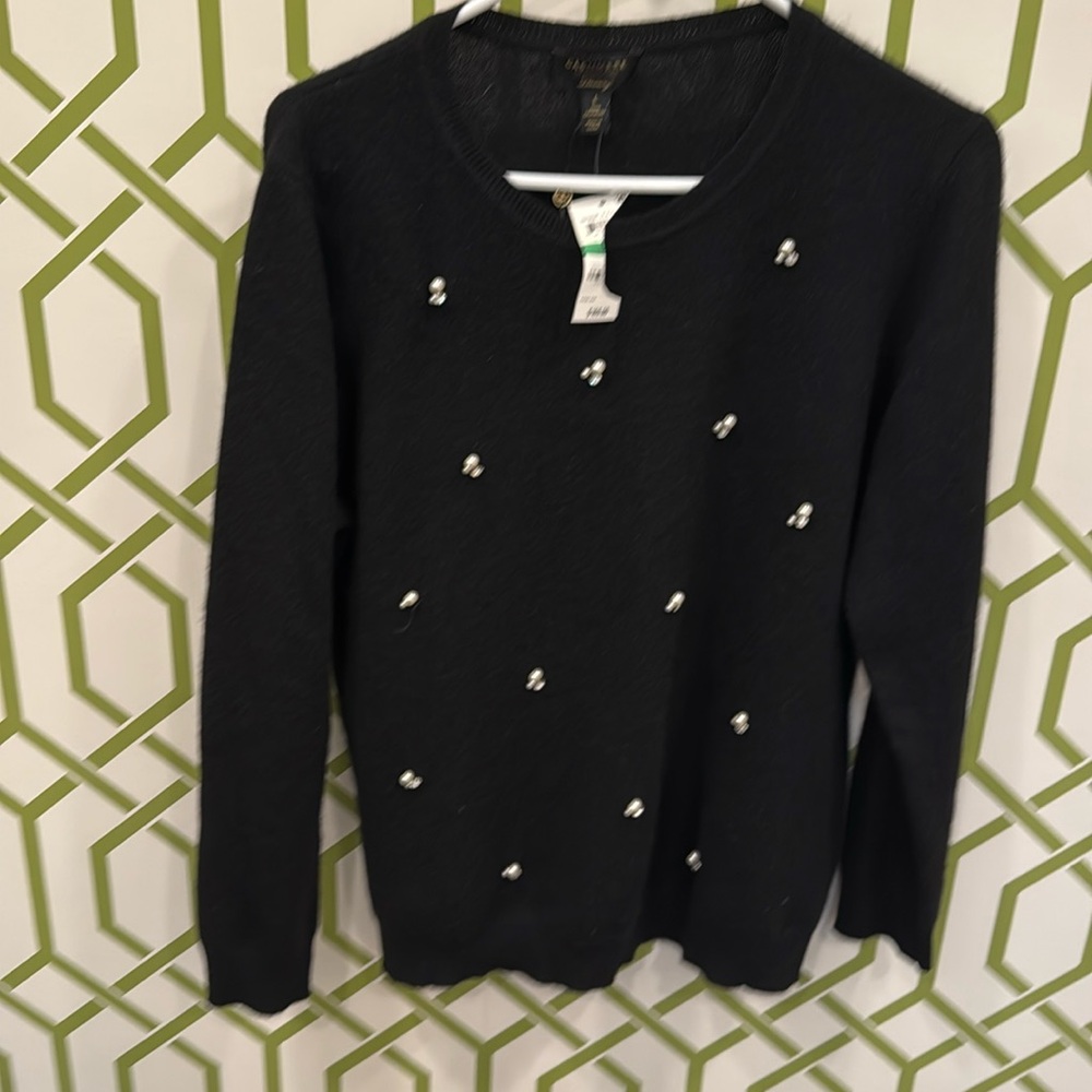 Charter Club Beautiful Cashm Sweater! Pearl and Rhinestone enhanced on front!